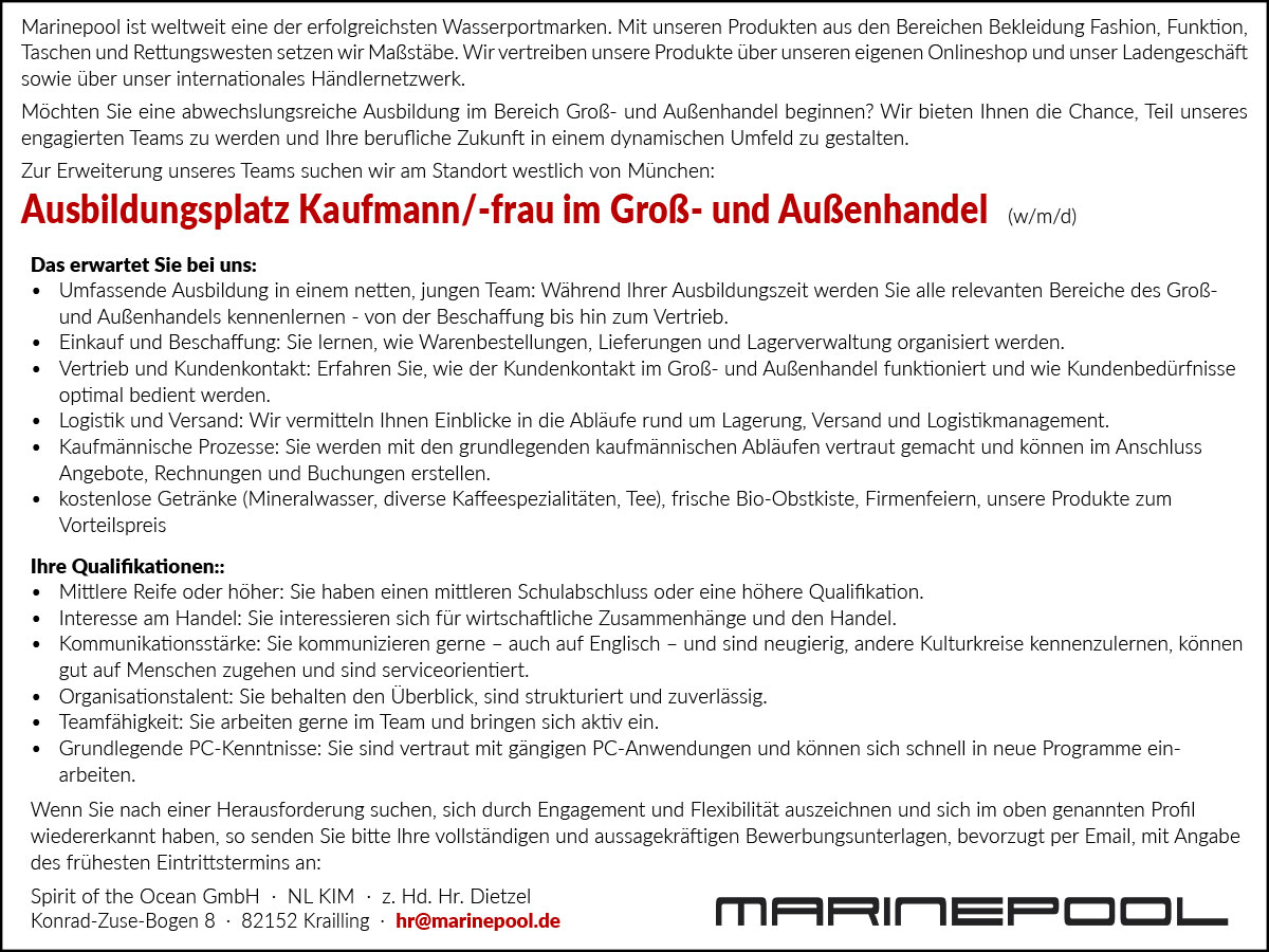 Ausbildungsplatz Kaufmann/-frau im Groß- und Außenhandel